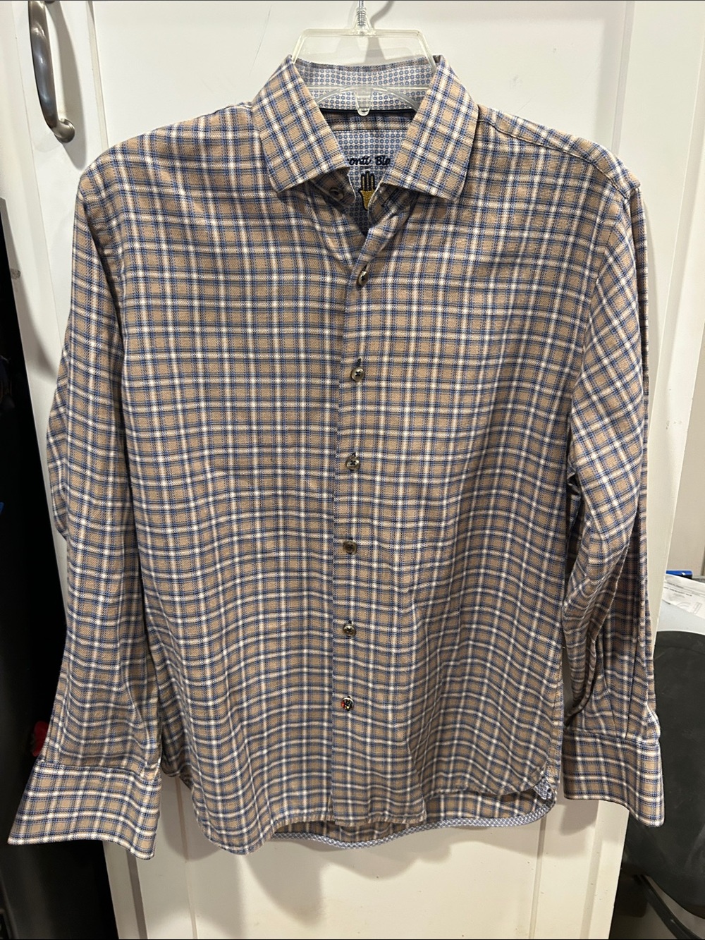 Viscona Black  Tan and Blue Plaid Button-Down Shirt